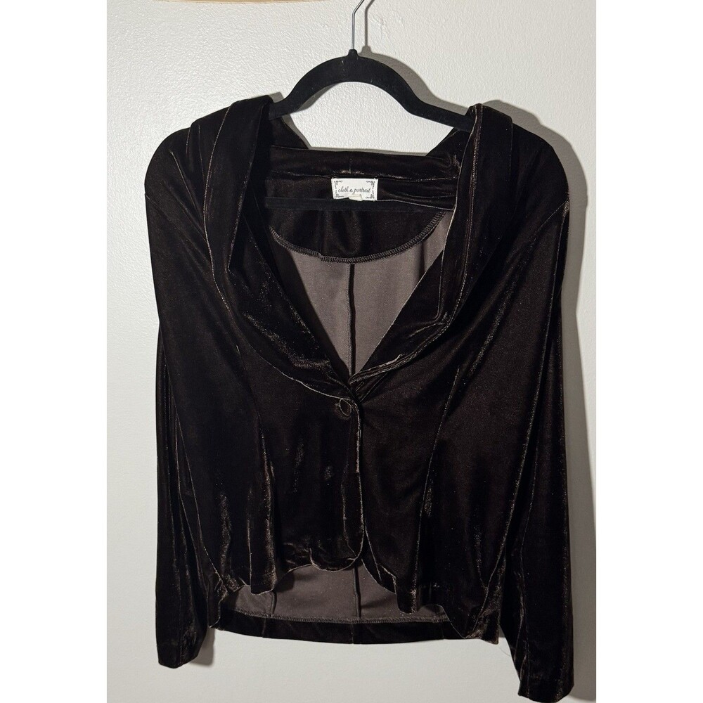 Cloth & Portrait Brown Velvet Shawl Collar Cropped Jacket - Size Medium